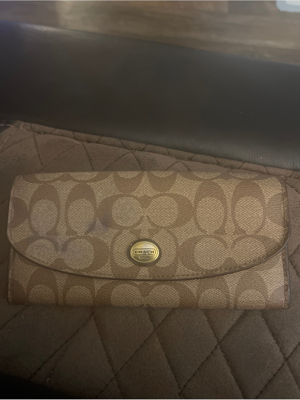 Coach Signature Canvas Flap Long Wallet Brown Brass - TLC / Rehab Piece